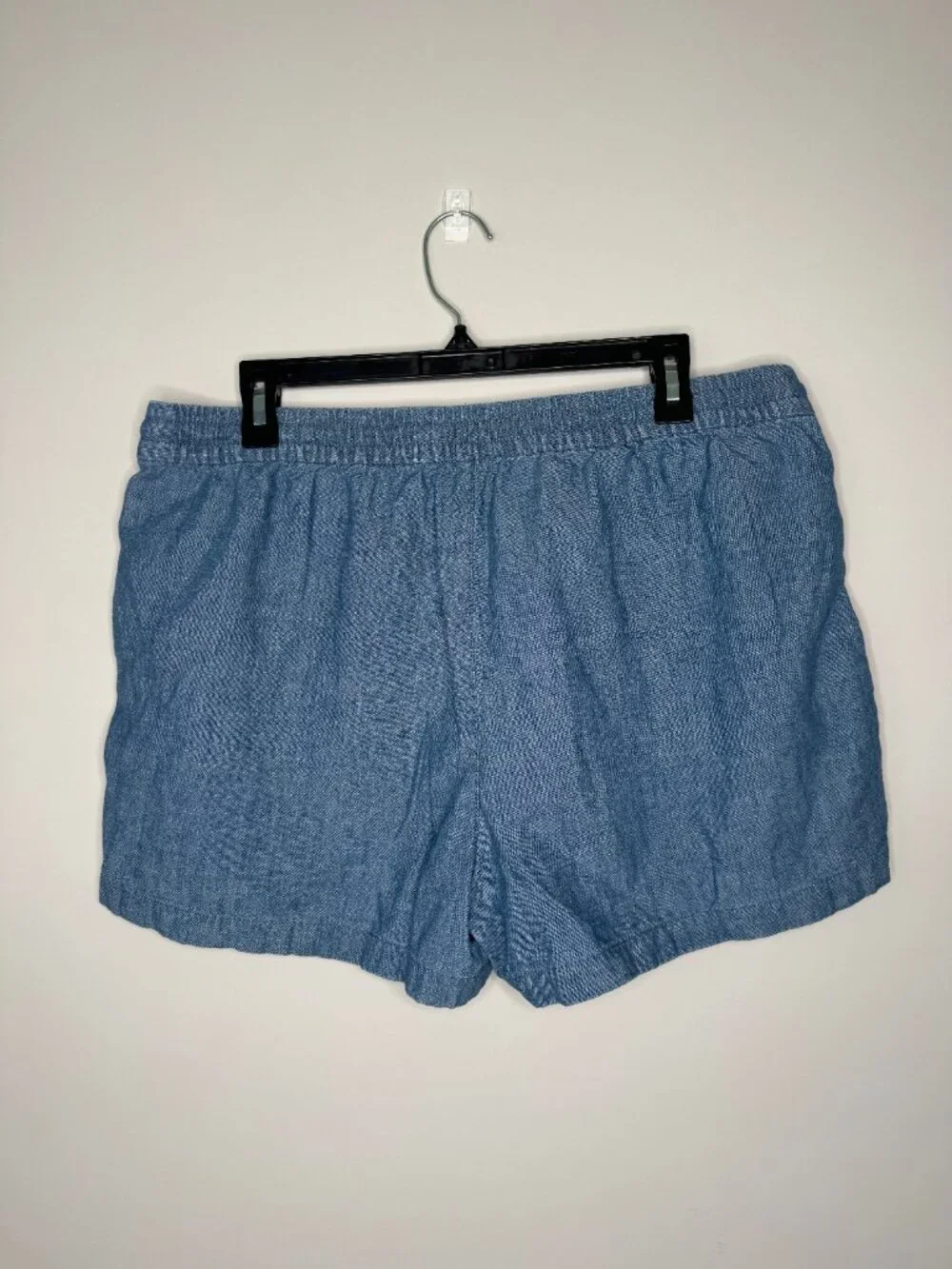 J. Crew Factory Chambray Shorts Womens L Pull On Elastic Waist Blue Two Pockets
